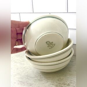 Stack of 3 Vintage green stripe bowls  ironstone restaurant ware